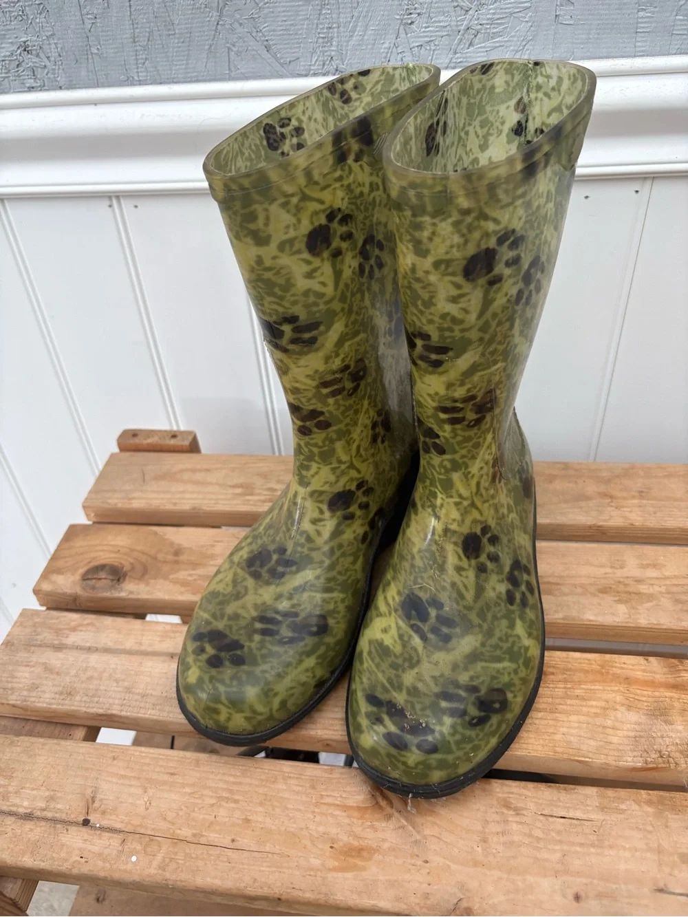 Sloggers Olive Green Paw Print Rain Boots